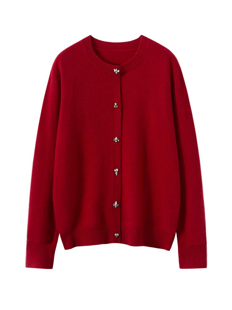Twelve-Needle Rhinestone Button Cashmere Cardigan for Women - Autumn/Winter Knitwear