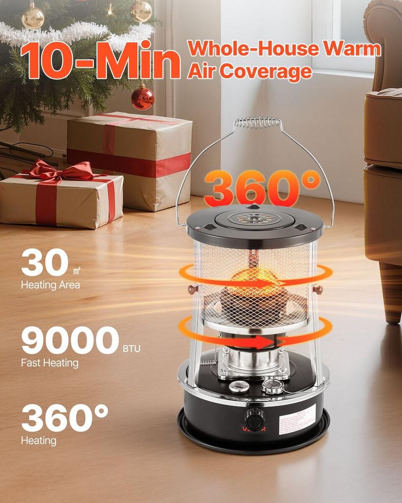 9000 BTU Portable Kerosene Heater & Stove, 2 in 1 Non-Electric Indoor Outdoor Heater with Adjustable Height & Flame & Easy Storage,for Camping,