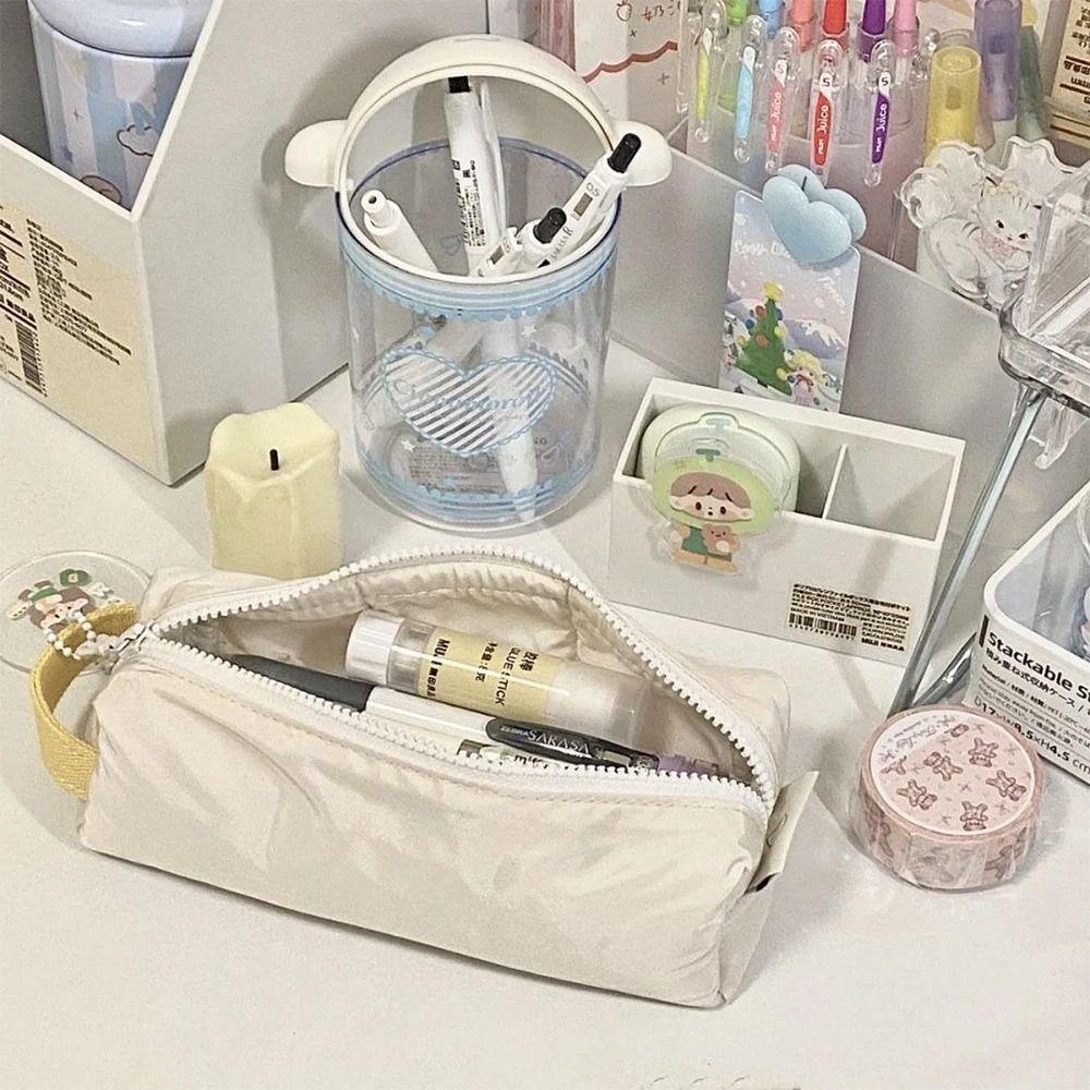 Large Capacity Pencil Case Zipper Solid Color Students Stationery Pouch Stationery Storage Multi-function Pen Bag