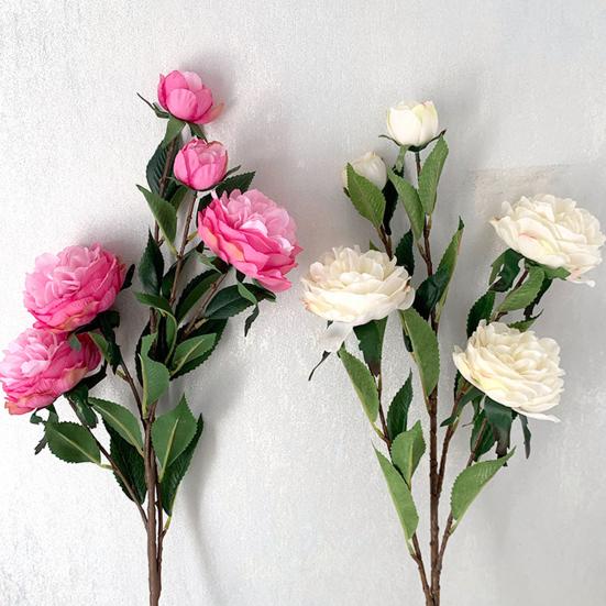 Artificial Peony Flowers 35.8" Faux Peony Stems Realistic Fake Silk Peony Branches with 3 Bloom Heads And 2 Buds for Vase DIY Bouquet Weeding