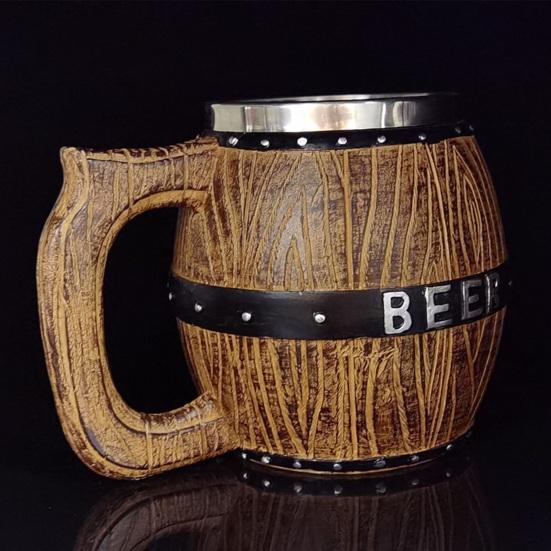 Roestvrijstalen Bierpul, Houten Vat Design Steins, Retro "BEER" Logo & Klinknagels, Grote Inhoud Mok voor Bars Feesten Woondecoratie