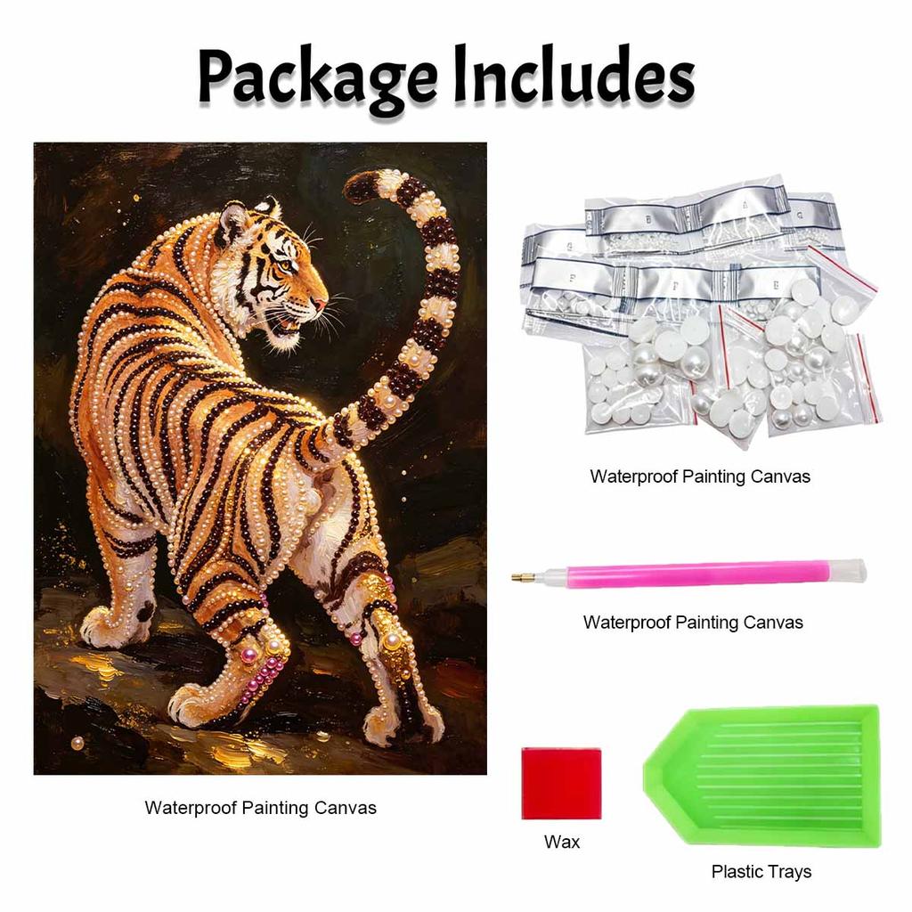 DIY Pearl Bead Art Canvas Tiger Pattern Frameless Creative Craft Painting Kit for Relaxing Home Wall Decoration