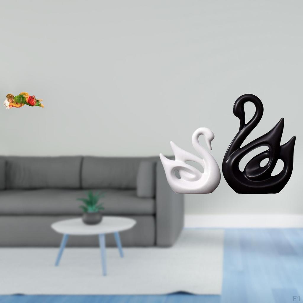 Elegant Resin Joseph And Porcelain Swan Couple Figurines Sculpture Decorative Desk Display for