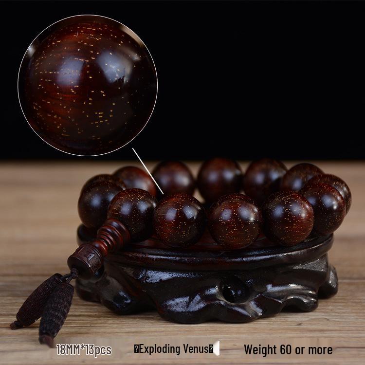 Zambia Blood Sandalwood Beads Bracelet: High-Density Small-Leaf Red Sandalwood with Gold Star Design, Prayer Beads.