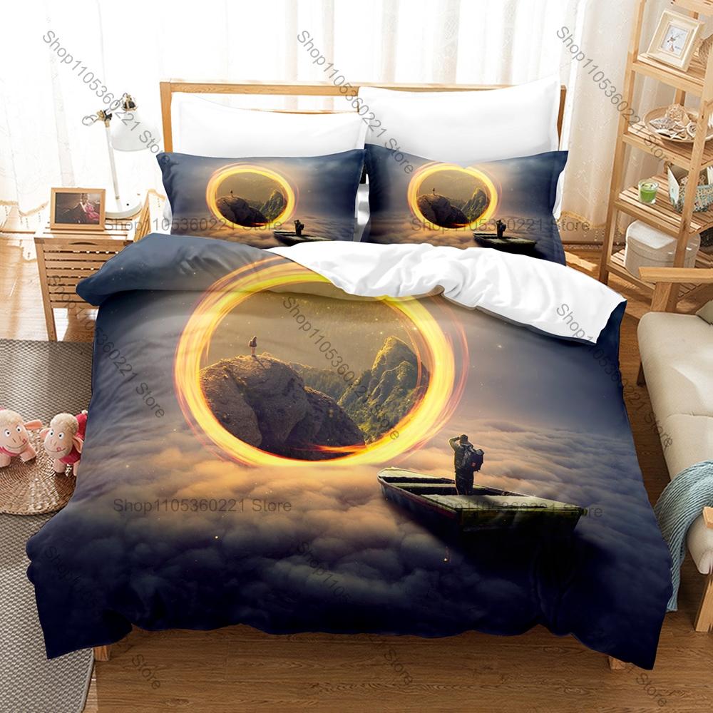 Glowing Magic Fantasy Portal Interdimensional Gate HD Print Bedding Set Duvet Cover + 2 Pillowcases Polyester Game Room Decor