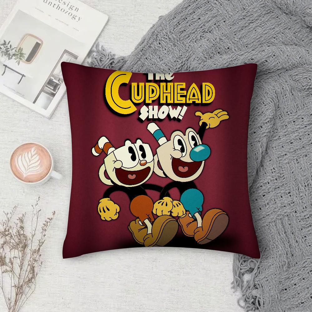 Cartoon C-Cupheads Pillow Case Square Double-Sided Printing Sofa Cushion Cover Pillowcase Bedroom Bedside