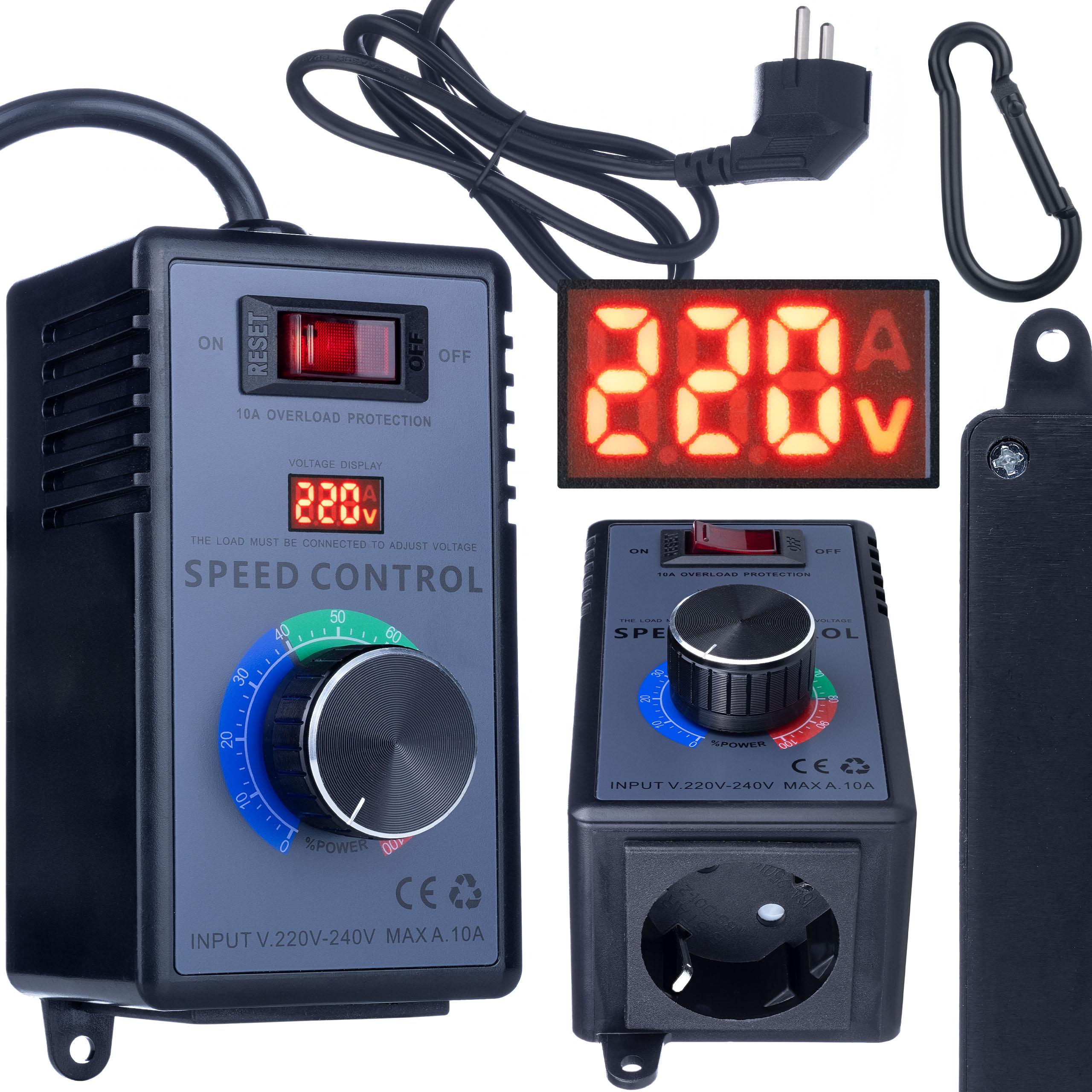 Rosfix Regolatore di Giri 4000W – Regolazione Fluida della Tensione 0–240V AC | Display della Tensione | Custodia Compatta con Presa 230V
