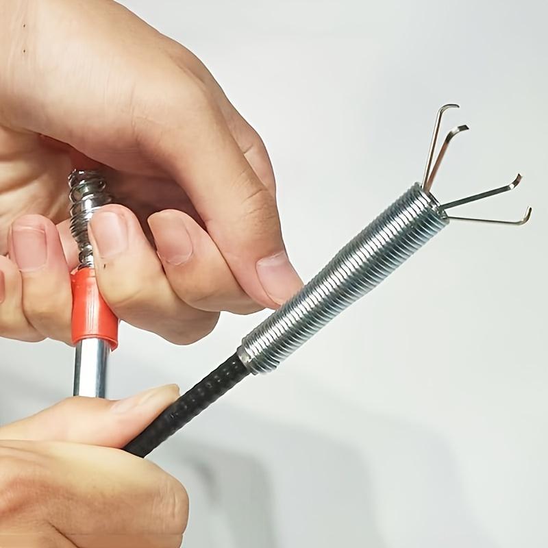 Flexible Grabber Pick-Up Tool - 4-Claw Metal Drain Cleaner for Toilets and Sinks, Extendable Red Handle with Coiled Flex Head for Easy Plumbing