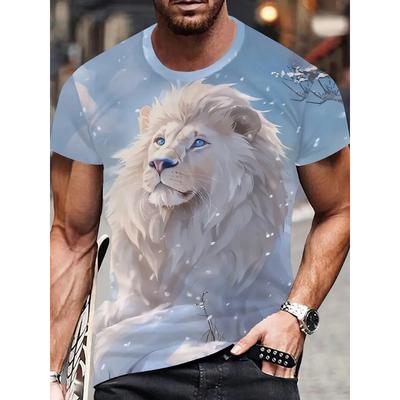 3D Plus Size Men's Lion Print T-shirt Summer Short Sleeve Crew Neck Tees Shirts For Men New In Animal Lion Graphic Tshirts Tops