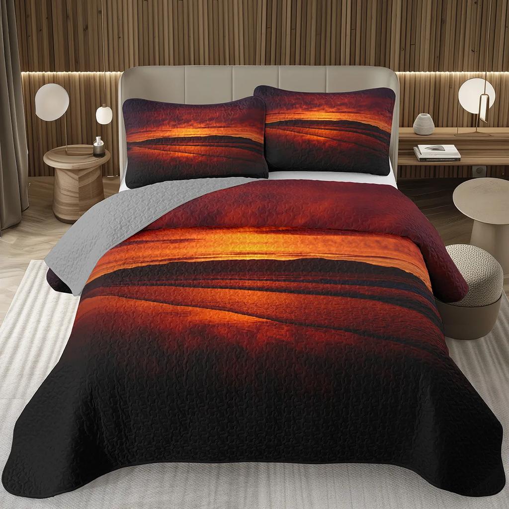 Natural Scenery Bedspread, Sunrise Landscape Coverlet Set,Twin Full Queen King Quilted Bedding Set for Girls Teens Women Bedroom