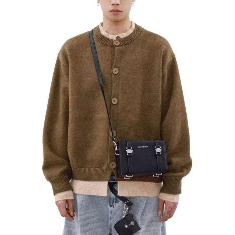 

Contrasting Colors Patchwork Sweaters Autumn Winter O-Neck Loose Men s Clothing Korean Single-breasted Basic Knitted Cardigan M кавовий