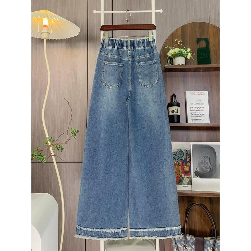 DIMANAF 2025 Plus Size Autumn Basic Elastic Jeans Wear out Pants Women Loose Denim Trousers Big Casual Blue  Pants 6XL