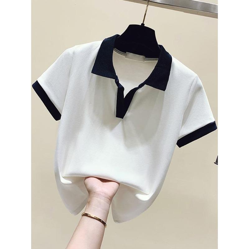 Short-sleeved T-shirt for Women In Summer New European Shirt with Collars and Slim Niche Lapel Short Polo Collar Top