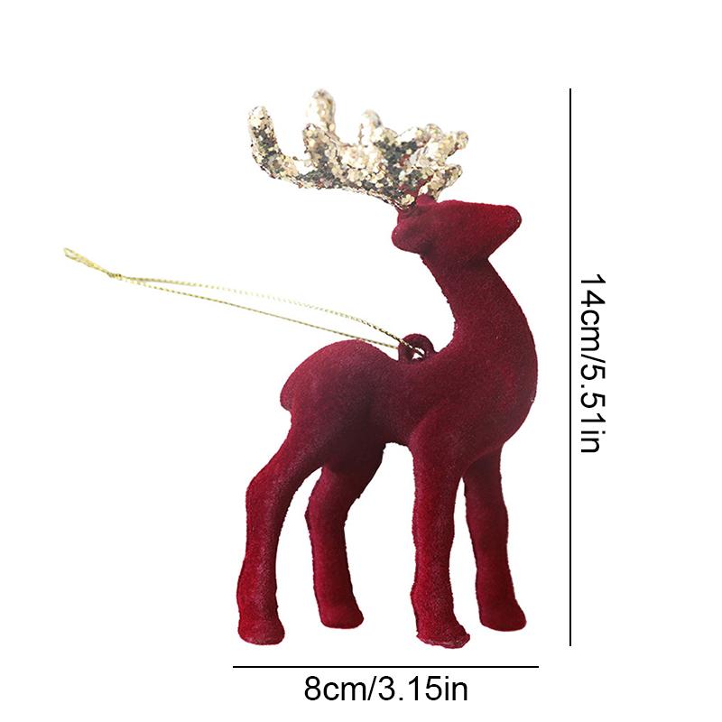 1PC Flocked Reindeer Tree Decoration Glitter Reindeer Scandinavian Christmas Ornament Holiday Decor 10x14cm