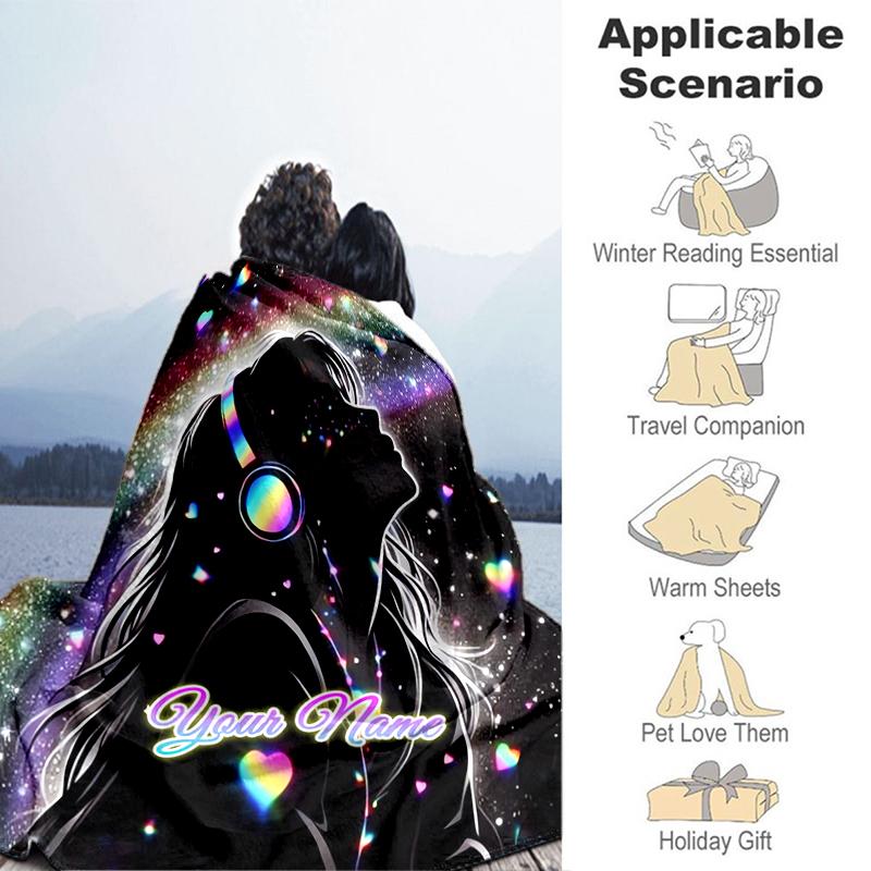 1PC Custom Name Music Dreams Space flannel blanket versatile,all-season throw suitable for the living room,bedroom,camping,travel,and gift