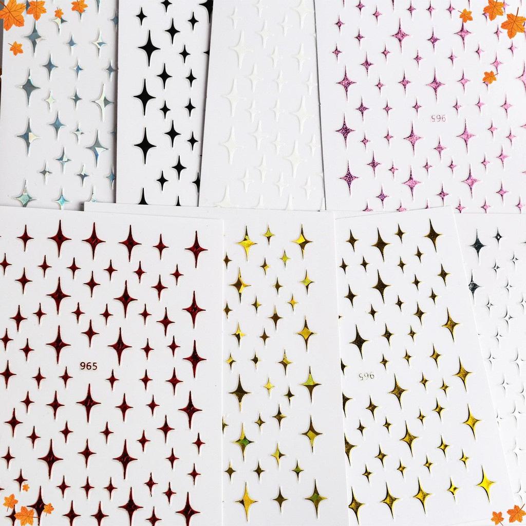 Starry Glitter Nail Stickers: Four-Pointed Star, Laser Gold, Silver, Black & White Adhesive Manicure Stickers