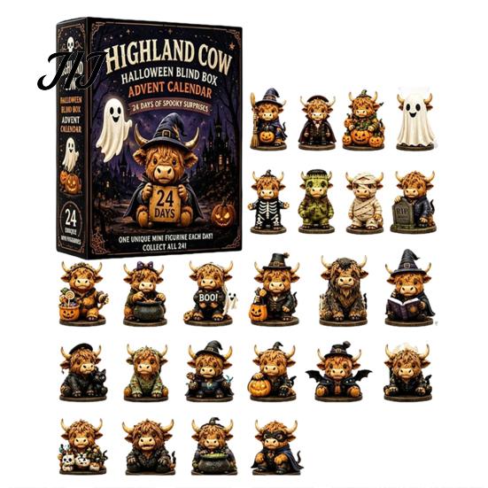 Christmas Countdown Surprise 24 Days Highland Cow Advent Calendar 2026, for Seasonal Party Decorations Kids Adults, Acrylic Cattle Ornaments