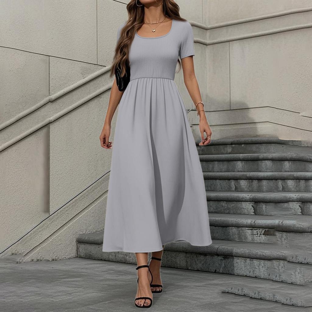 Women's Fashion Casual Short Sleeve Round Neck Splicing Elegant Temperament Dress