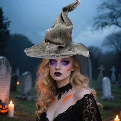 Yousheng Witch Hat Velvet Surface Festive Ambience Enhancer Stage Show Witch Hat Versatile Accessory Halloween Decor