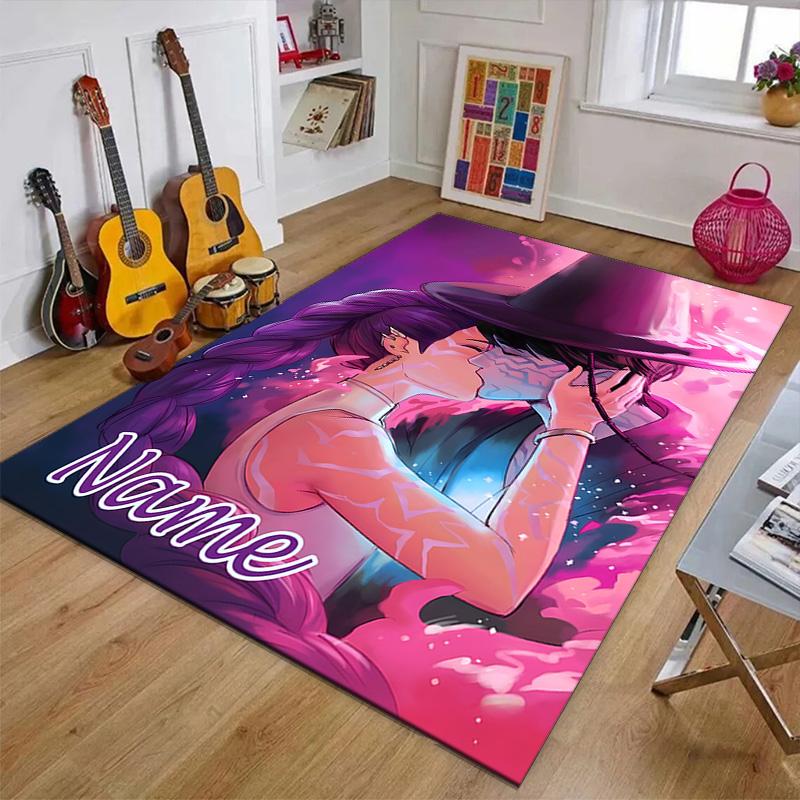 Custom KPop Demon Hunters Mat Personalized Name, Polyester Washable Indoor Entryway Rug, Gift for Christmas, Easter, Thanksgiving Day