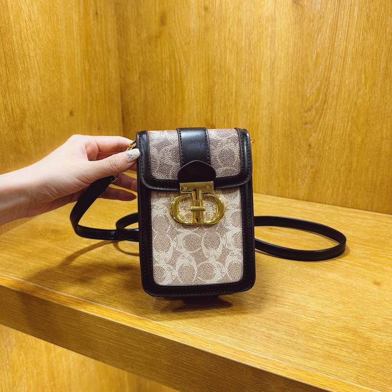 Premium bag women's new retro printing mini mobile phone bag contrasting color vertical shoulder bag oblique span bag