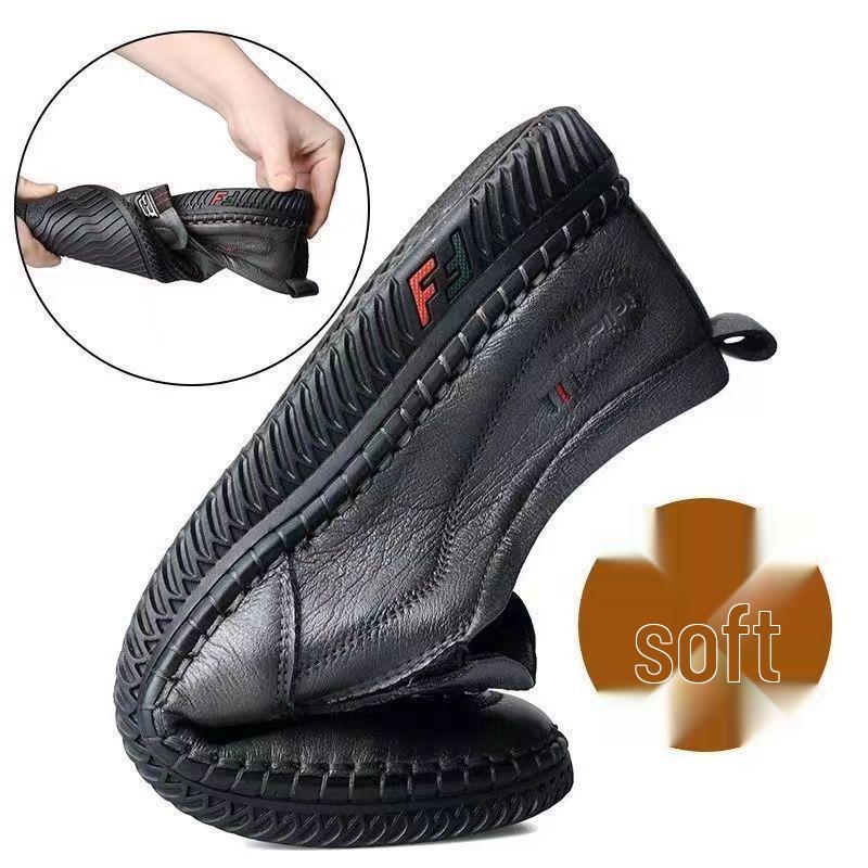 Summer 2025 Men's Breathable Leather Shoes: Soft Sole Casual Work Shoes for Middle-aged and Elderly.