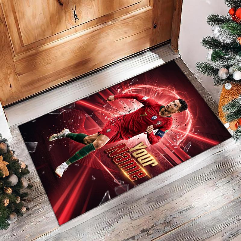 Cristiano Ronaldo Printed Crystal Velvet Rug Non‑Slip Crystal Velvet Carpet For Sofa Bedroom Indoor Home Decoration