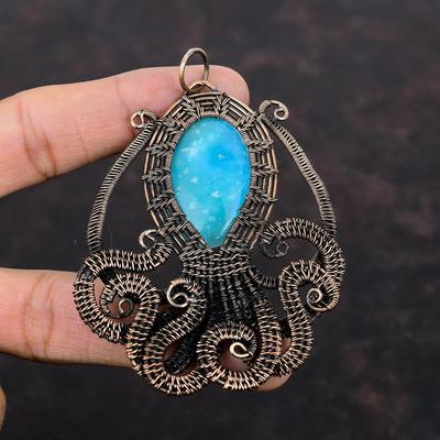 Smithsonit Kupfer Anhänger Kupferdraht gewickelter Anhänger Edelsteinschmuck Oktopus Anhänger Handgefertigter Anhänger Kupferdrahtschmuck Geschenk für Frauen