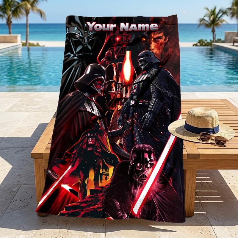 Custom Name Darth Vader Stylish Digital Printing Beach Towel Quick‑Drying Absorbent Blanket for Beach Pool Gym Travel