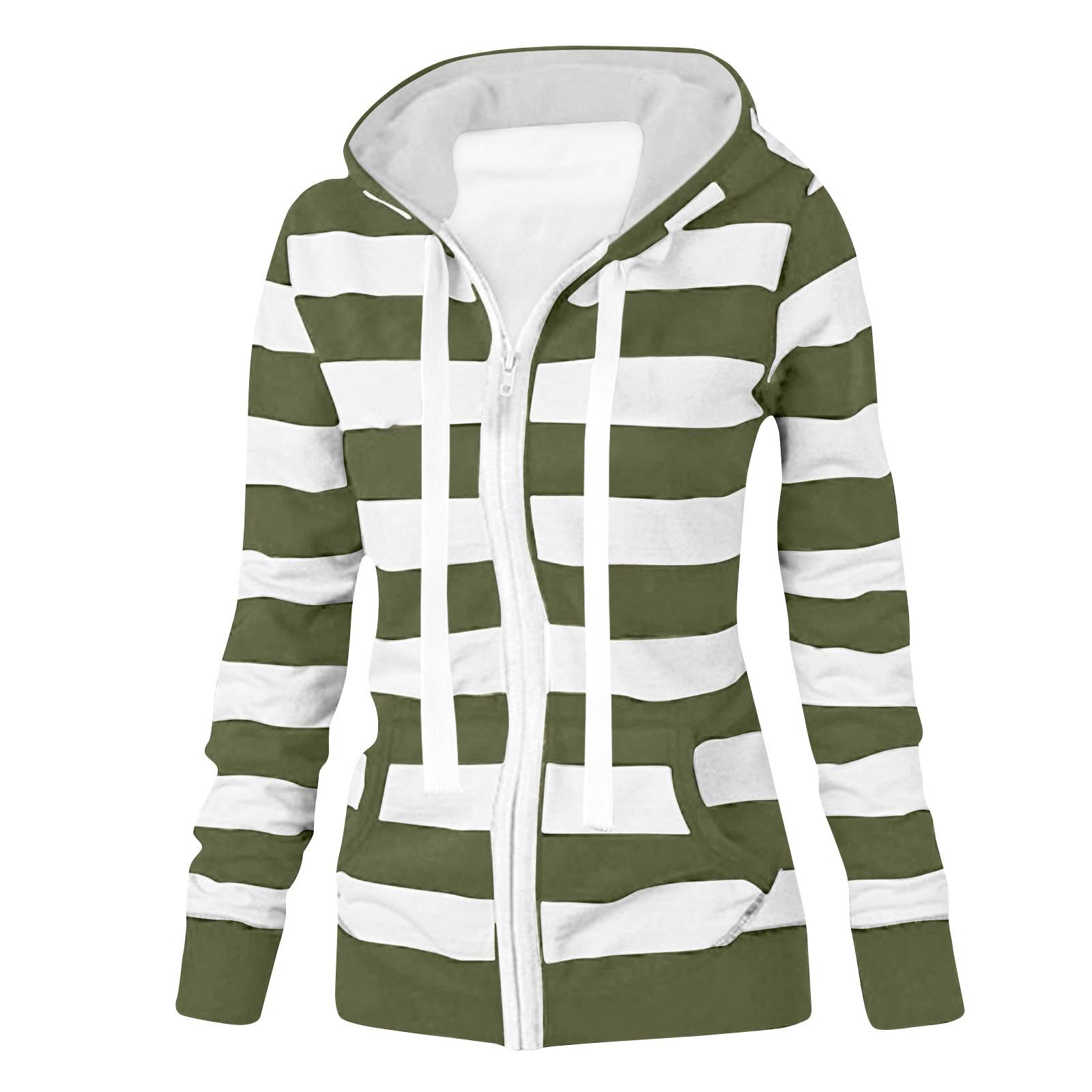 

Женская куртка-свитер в полоску с длинным рукавом, свободная спортивная куртка с капюшоном L армия зеленый