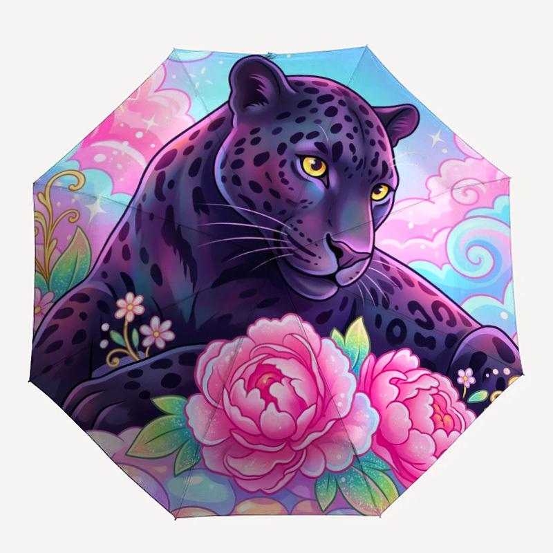 1pc Panther Flowers Umbrella Portable Folding Umbrella Durable Iron Frame, Suitable for All Seasons Home Travel Outdoor yy260319025