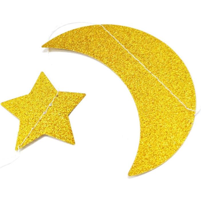50ft Glitter Moon & Stars Garlands, 6 Pack Gold Double-Side Crescent and Twinkle Stars Paper Hanging Decorations for Birthday Party Baby Shower