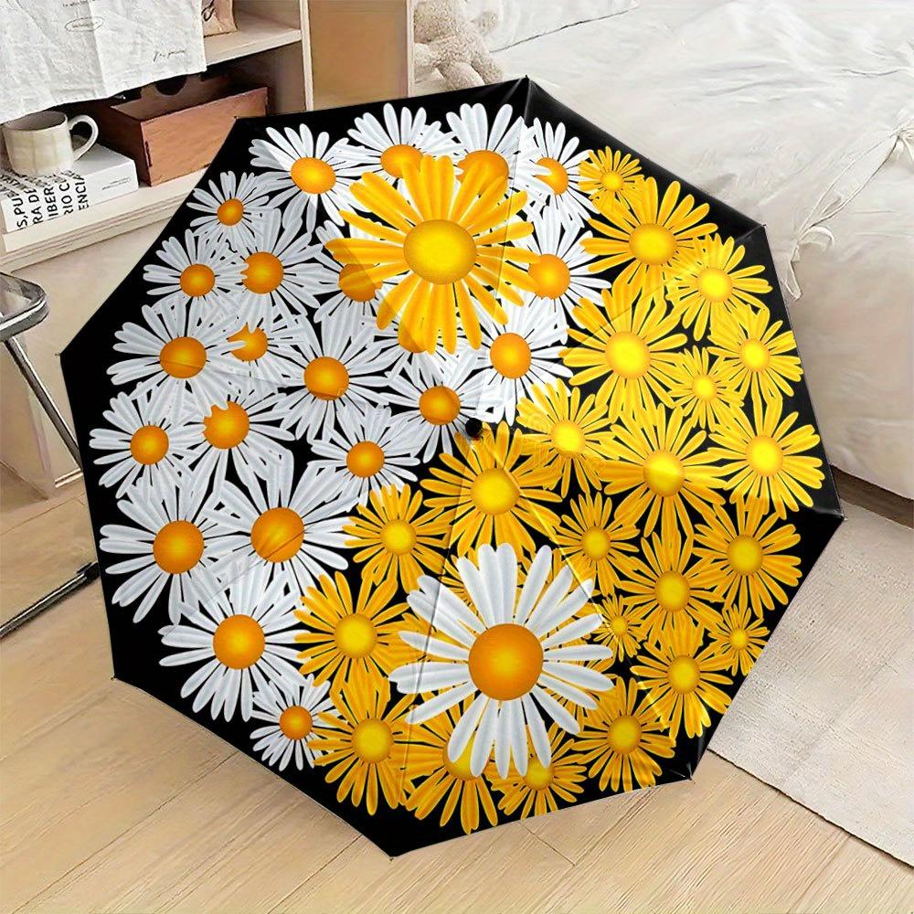 

Automatic Open/Close Folding Umbrella with Floral Daisy Pattern - Compact Travel Umbrella, Windproof 8-Rib Shaft, Lightweight