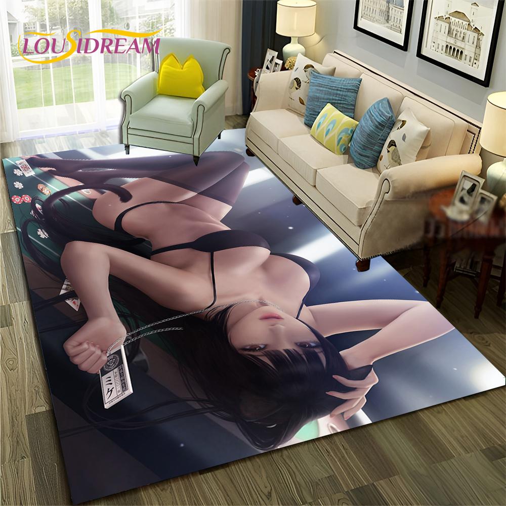 Game Cartoon Sexy Lace Girl Tifa Aerith Carpet Rug for Home Living Room Bedroom Sofa Doormat Decor,Area Rug Non-slip Floor Mat