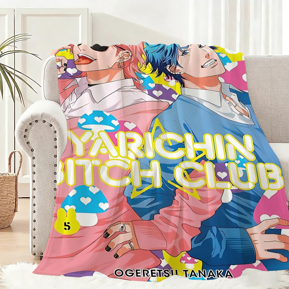 Anime y-Yarichin-Bitch Club Throw Lightweight 240g Flannel Blanket Soft Skin-friendly for Summer Cooling
