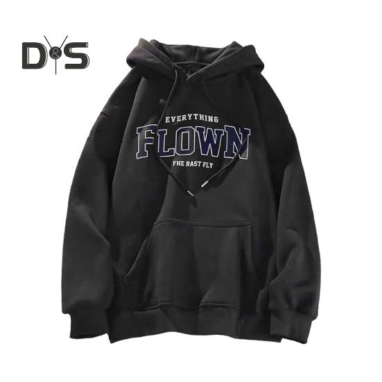 

Унисекс, осень-весна, толстовка с капюшоном и принтом букв, длинные рукава, эластичные манжеты, большой карман, средняя длина, однотонная повседневная одежда, повседневный топ для пары M чёрный