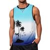 Muscle Man 3D Digital Printed Pattern Tank Top Sleeveless Beach Hawaiian Coconut Tree Tank Top Clothes