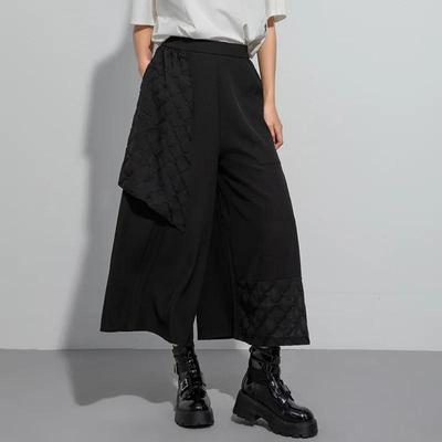 Pantaloni da donna neri in cotone taglia forte vintage a vita alta casual larghi estivi a gamba larga