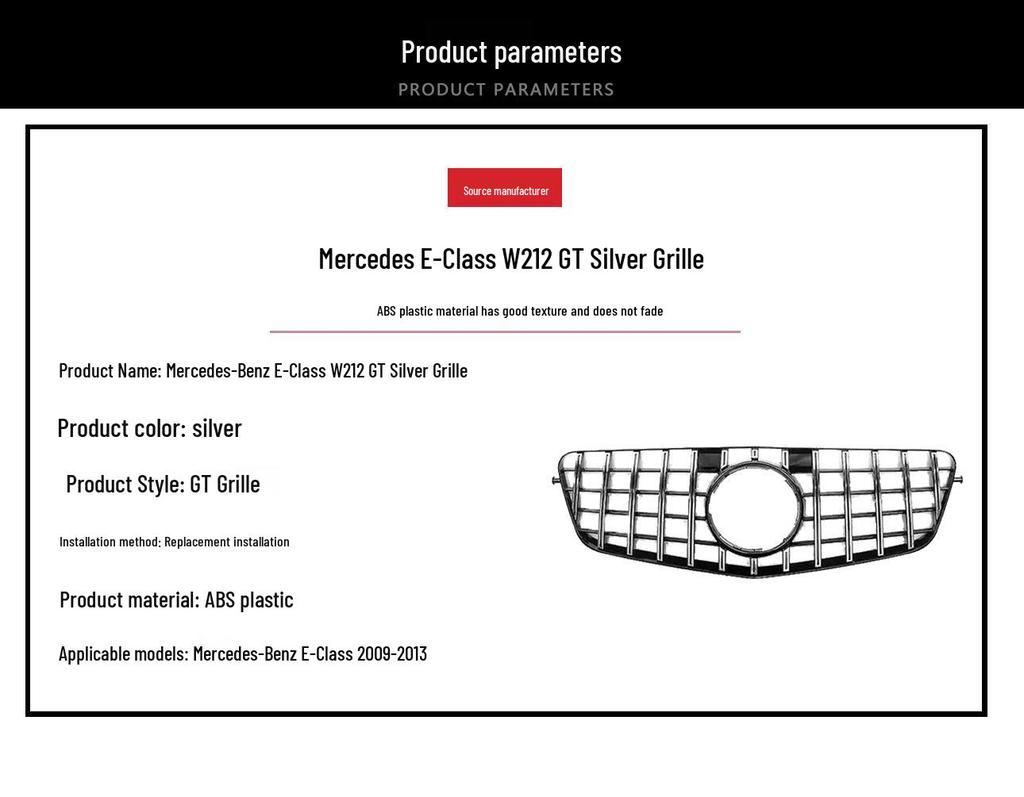 Replacement Grille for 2009 Mercedes-Benz E-Class W212 (GT Silver)