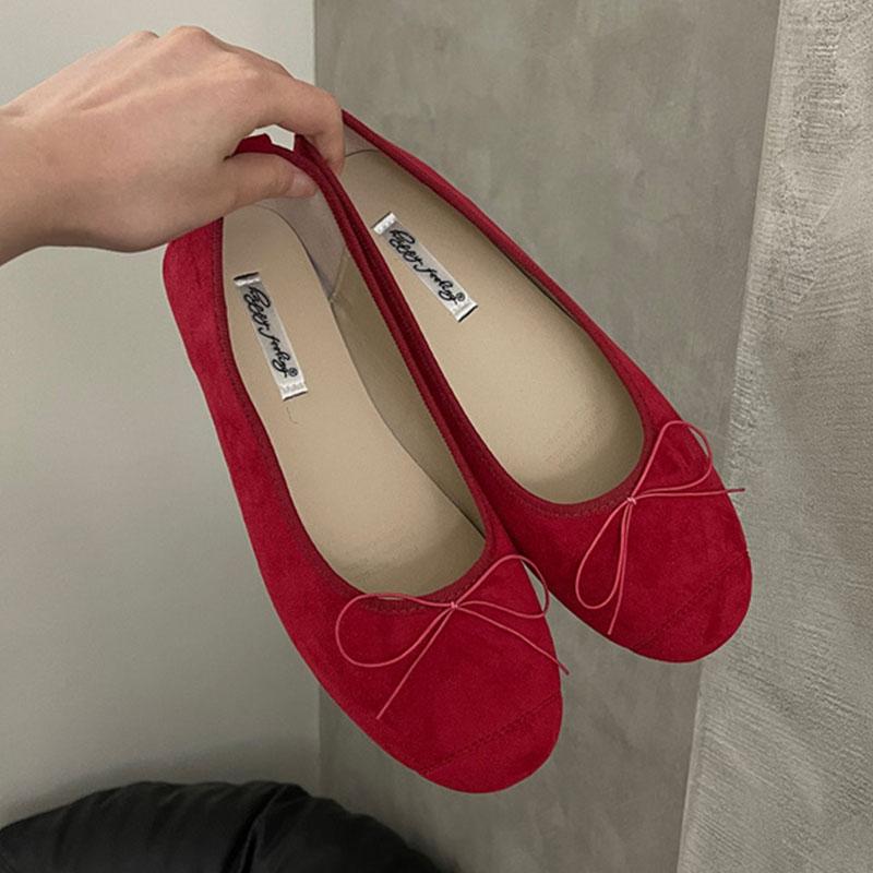 Mode Schuhe Runde Zehen Luxus Damen Ballerinas Tanzschuhe Damen Slipper Mode Schmetterlingsknoten Flache Damen Schuhe