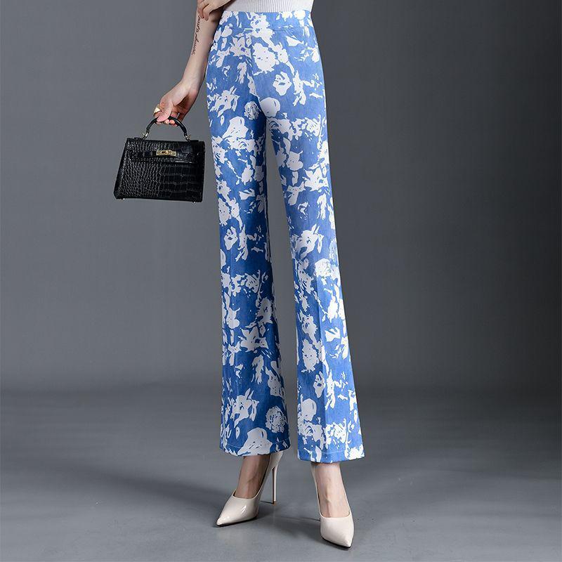 Denim Blue Stylish Micro-Flare Summer Pants - Plus Size Slim-Fit Versatile Casual Women's Trendy Long Pants
