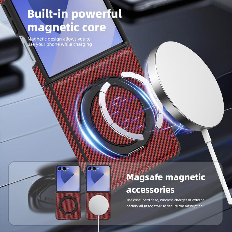 Wireless Charging Kevlar Pattern Phone Cover for Samsung Galaxy Z Flip 8 7 FE 6 5 4 3 Flip8 Flip7 Flip6 Ring Stand Phone Case