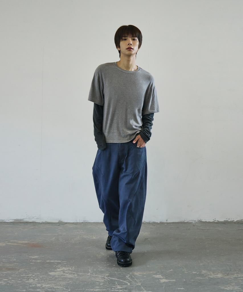 Seukeulaeteulpigsel Layered Border Long Sleeve [Grey]