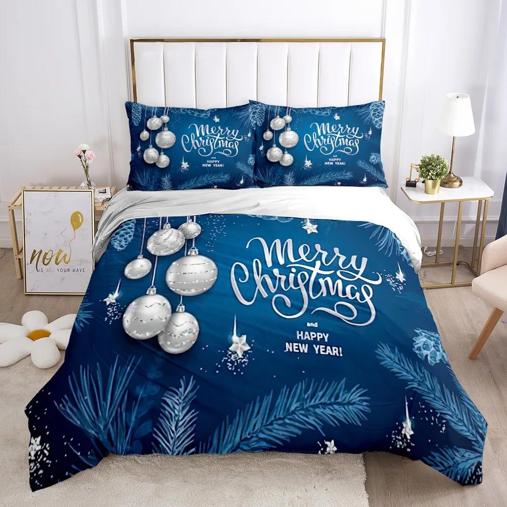 Chirstmas Duvet Cover Kid’s Bedroom 3D Cartoon Merry Chirstmas Twin Bedding Set Polyester Santa Claus Happy New Year Quilt Cover