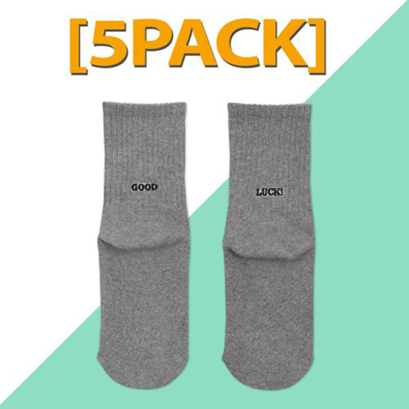 

[5PACK] Unisex Heel Point GOOD/LUCK Socks - Gray Gray 5th generation