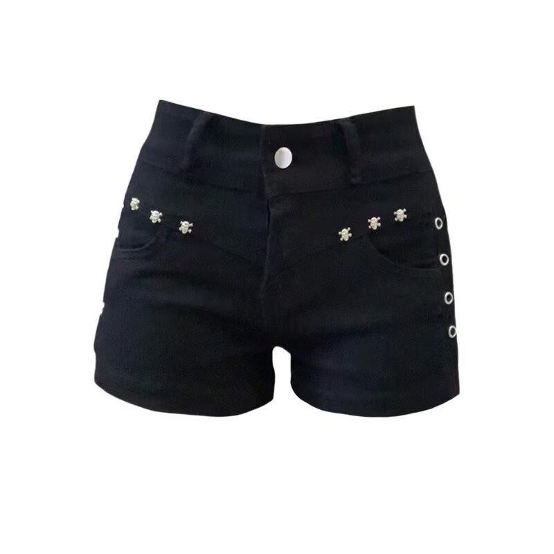 

Black Rivet Low-Waist Y2K Denim Shorts for Women - Spicy Summer Slim Fit Hot Pants Medium чёрный