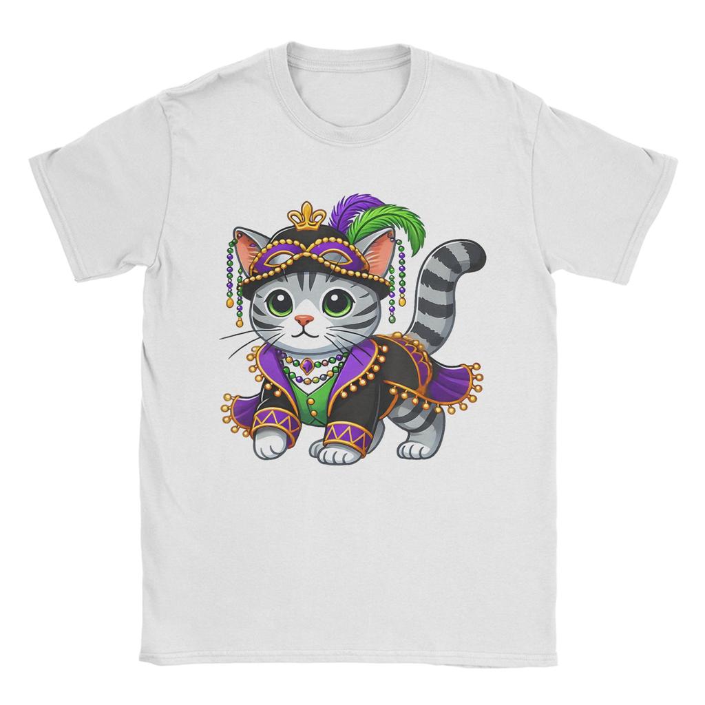 Unisex T-Shirt Mardi Gras Katze Großartig Reines Baumwoll-T-Shirts Kurzarm T-Shirt Rundhals Kleidung Drucken