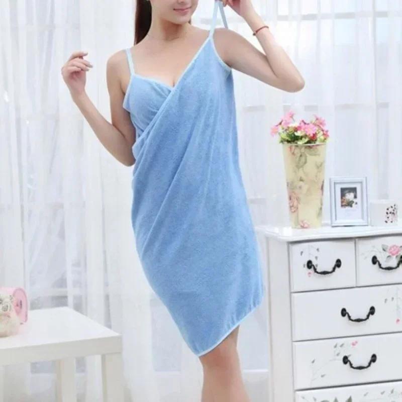 Household Bathroom Bath Towels Wearable Towel Dress Beach Adults Bath Gown Sling Robes Home Nightwear Microfiber Women Bathrobe