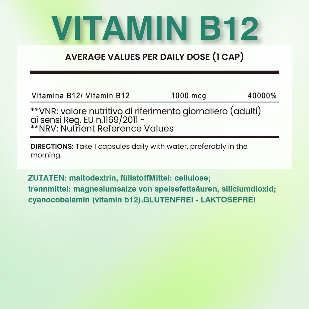 Vitamin B12 1000mcg Vegan, B12 Vitamin for Energy, Fatigue, Immune System, Vit B12 Gluten Free and GMO, Vitamin B12 Certified Pure Cyanocobalamin