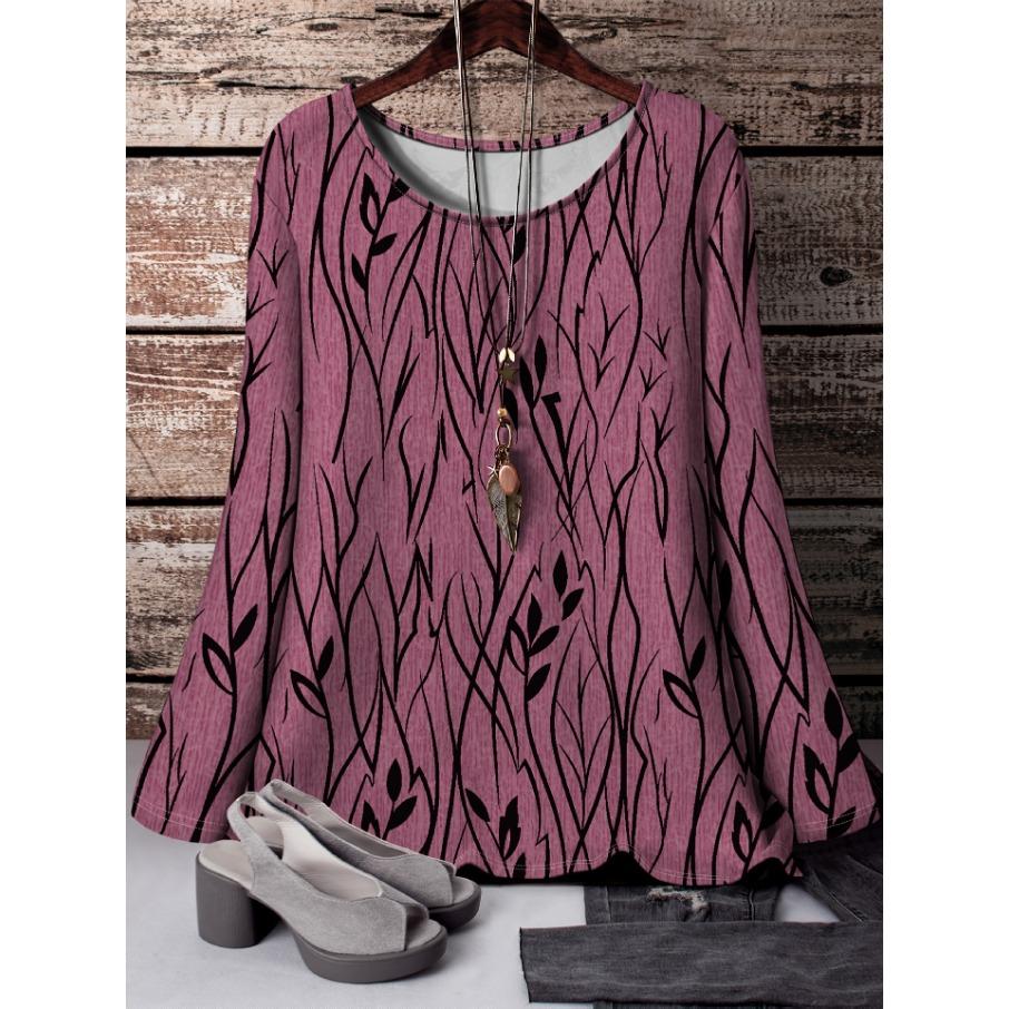 Women Fashon Polyester Comfortable T Shirts Sports Grid 3D Print Loose Round Neck Long Sleeve T-shirt Top